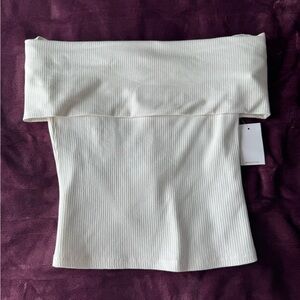 Ricki's Off-Shoulder Ribbed Cream Crop Top